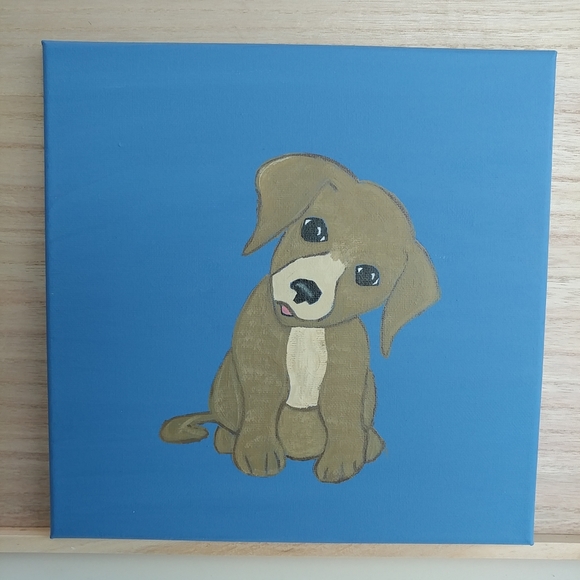 Handmade Puppy Dog Painting Canvas 10"x10" Wall Art Decor - Picture 5 of 12